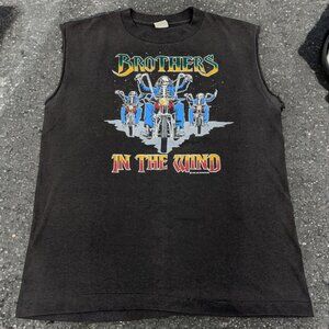 Vintage 1986 Brothers In The Wind Biker T Shirt Sz L 80s‎ 50/50 sleeveless *READ